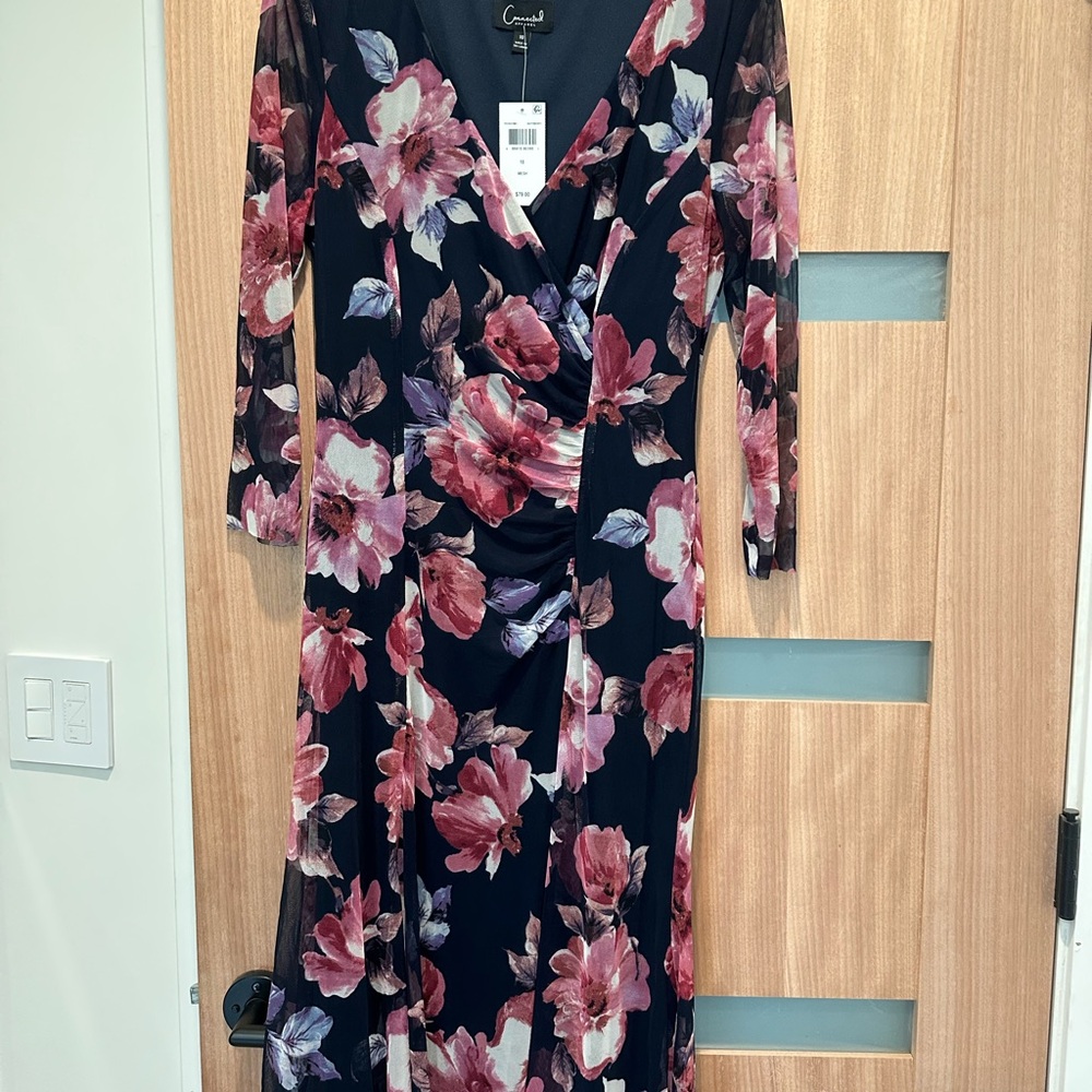 Elegant Floral Long Sleeve Midi Dress